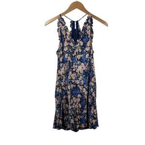 Rebecca Taylor Gigi Fleur Slip Dress Women 8 Blue Mini Floral Rose Garden Party